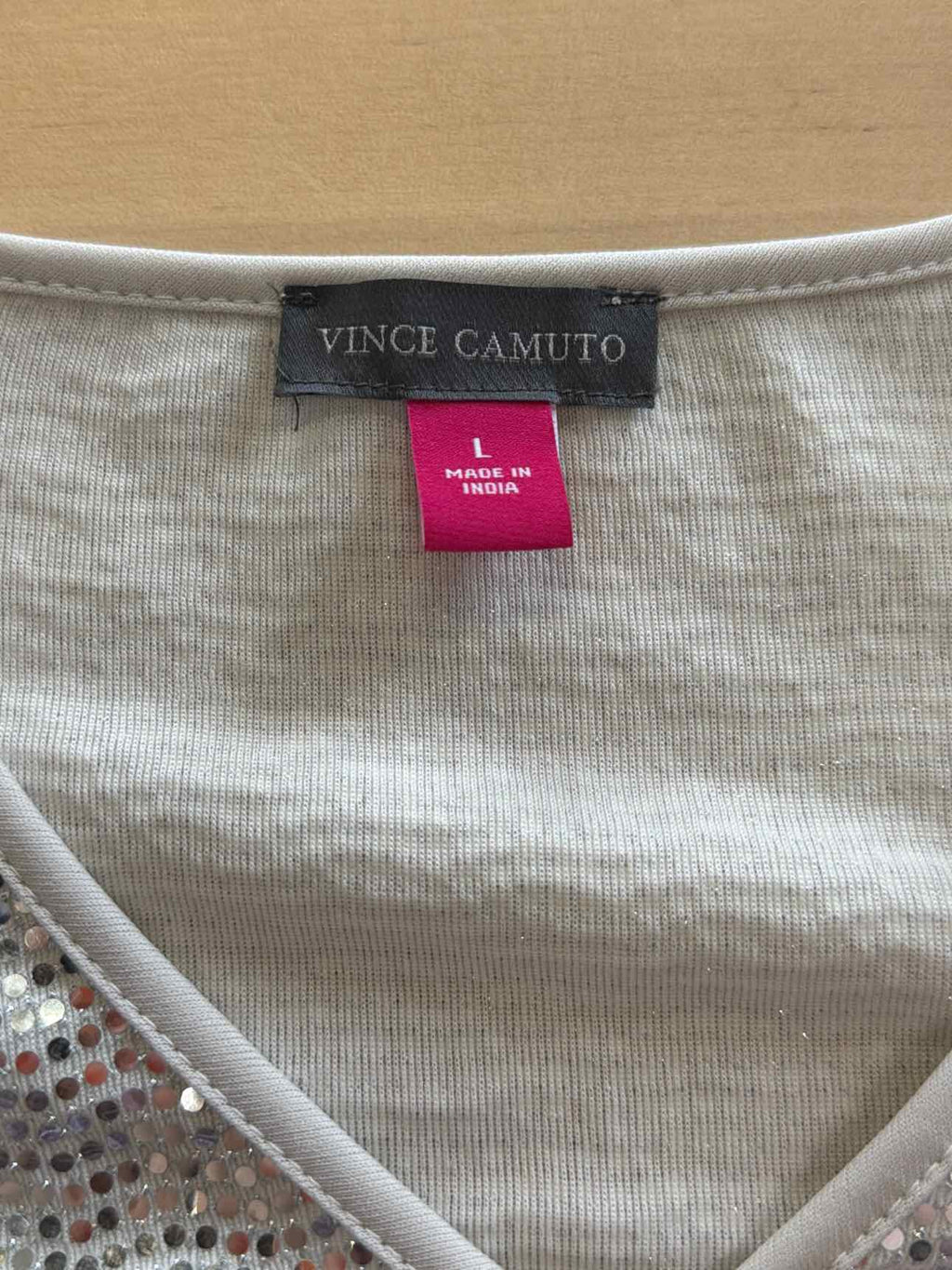 Vince Camuto Size L Silver Sequined Blouse