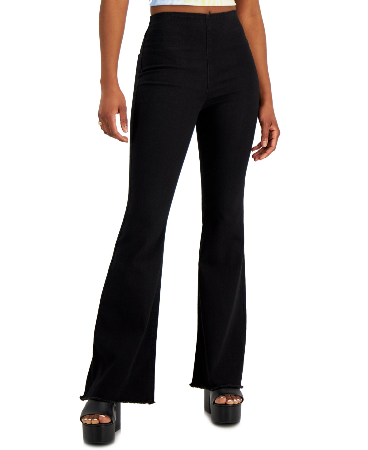 Tinseltown Juniors' High Rise Pull-on Flare-Leg Jeans - Black Wash