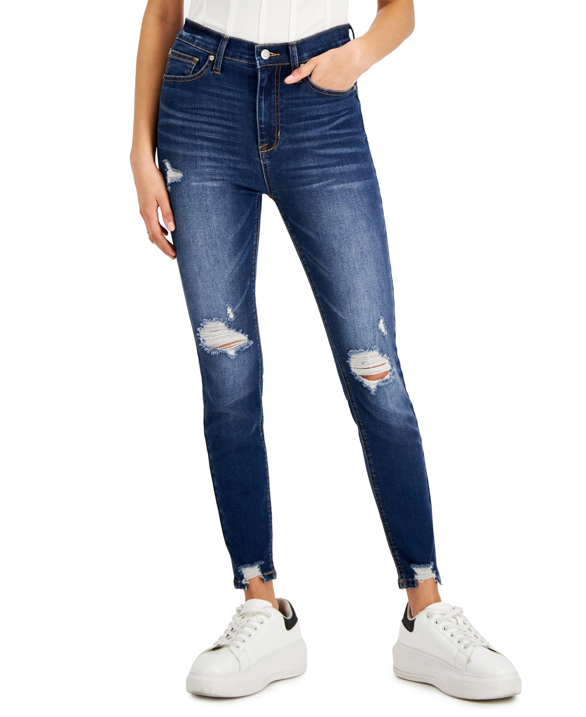 Celebrity Pink Juniors' High Rise Distressed Skinny Ankle Jeans - Crash Course