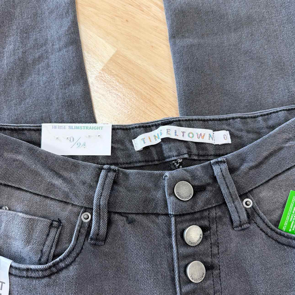 TINSELTOWN Size 0 High-Rise Straight-Leg Jeans - Light Grey