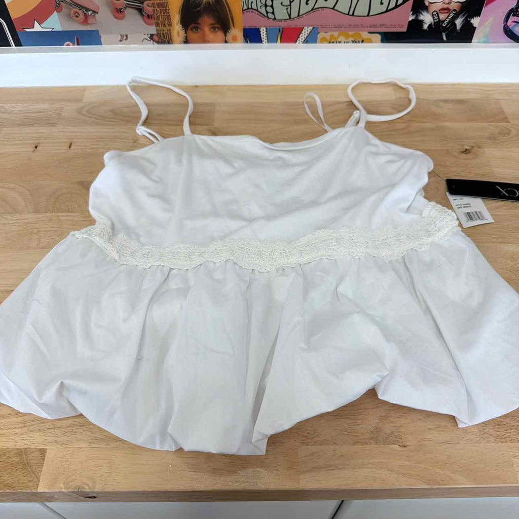BCX Size XL Solid Poplin Bubble-Peplum Square-Neck Top