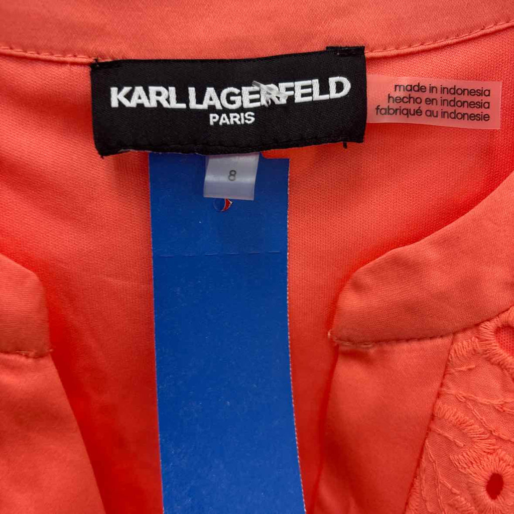 Karl Lagerfield Size 8 Women's Eyelet Cotton a-Line Shirtdress - Coral