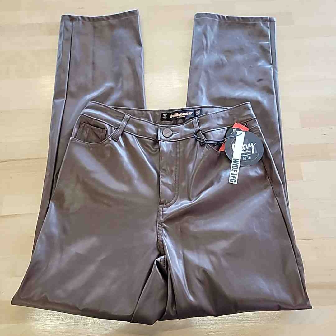 dollhouse Size 7/8 Amber Brown Vegan Leather High Rise Wide Leg Pants NWT