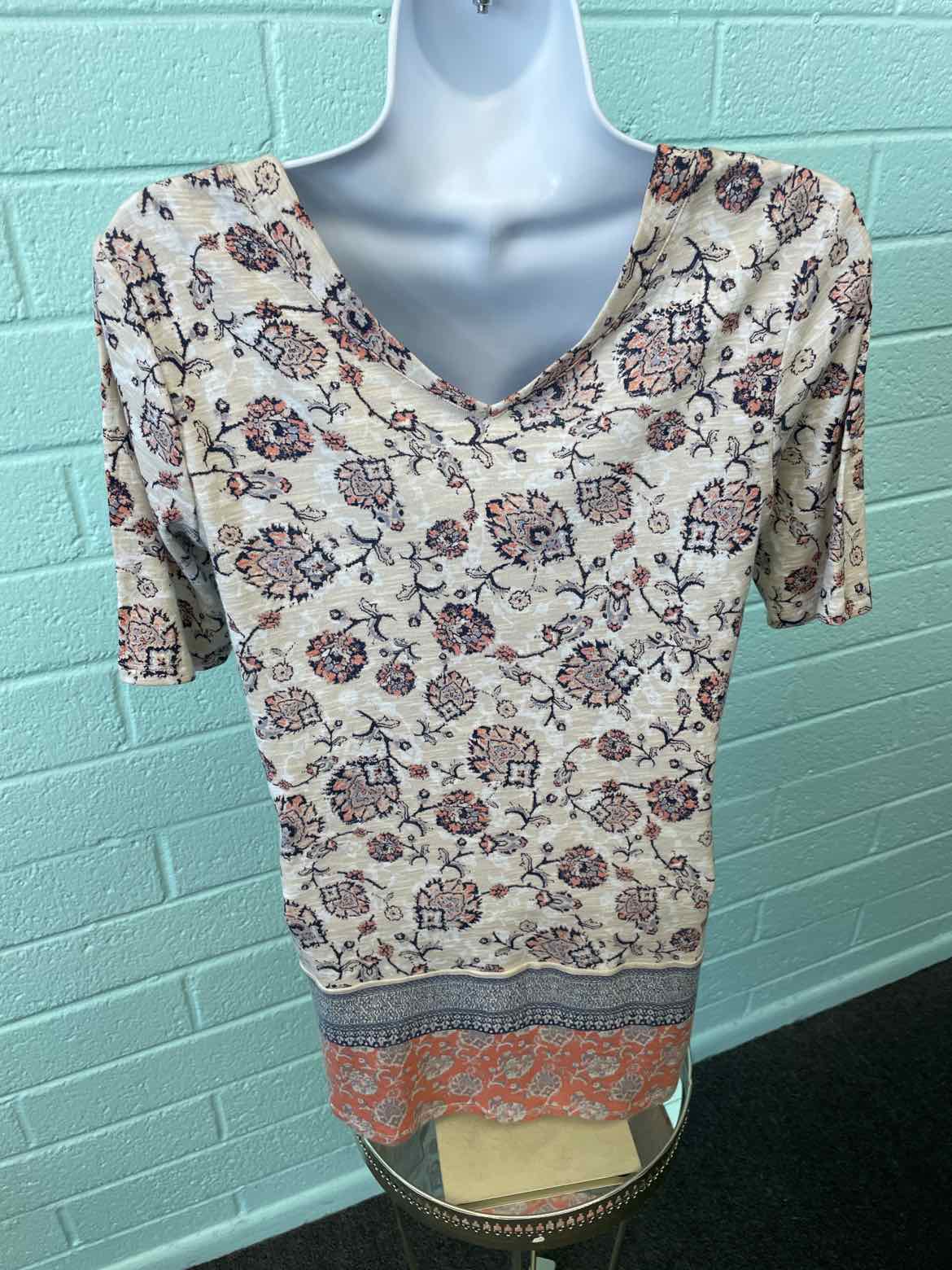 J Jill Size XS Beige Print Shirt