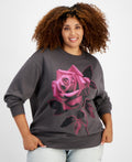 Rebellious One Trendy Plus Size Rose-Graphic Sweatshirt - Granite