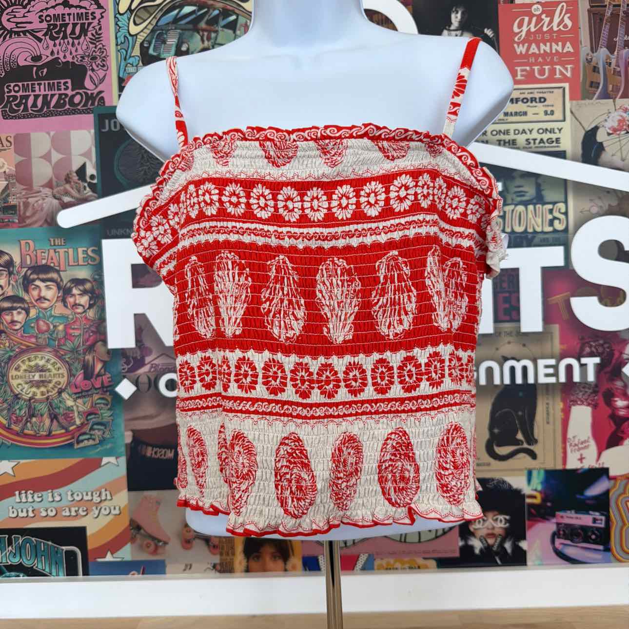 BCX Size XL Printed Linen-Blend Top