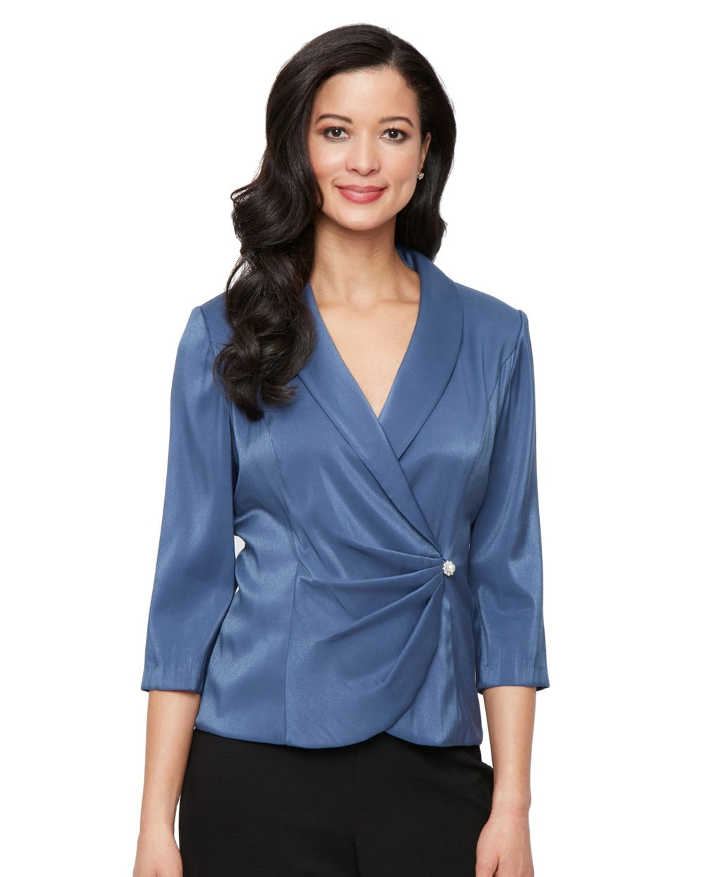 Alex Evenings Women's Structured Shawl-Collar Blouse - Wedgewood