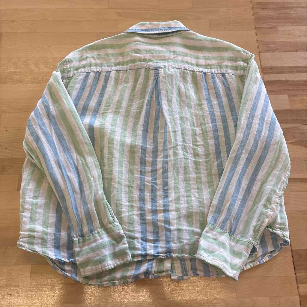 Talbots Size LP White Blue Green Preloved Button Down LS