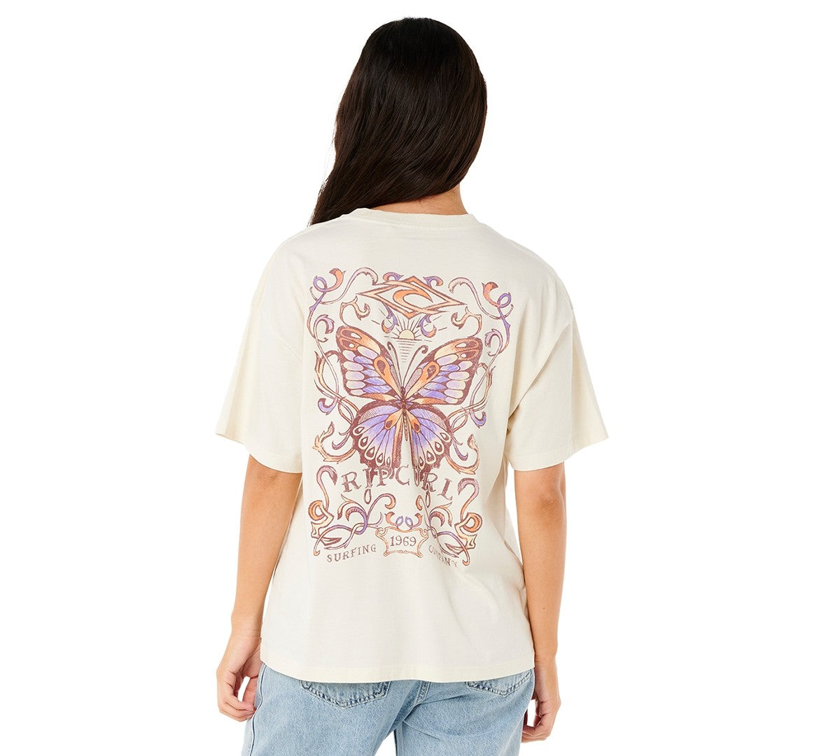Rip Curl Size L Cotton Butterfly Crewneck T-Shirt - Bone