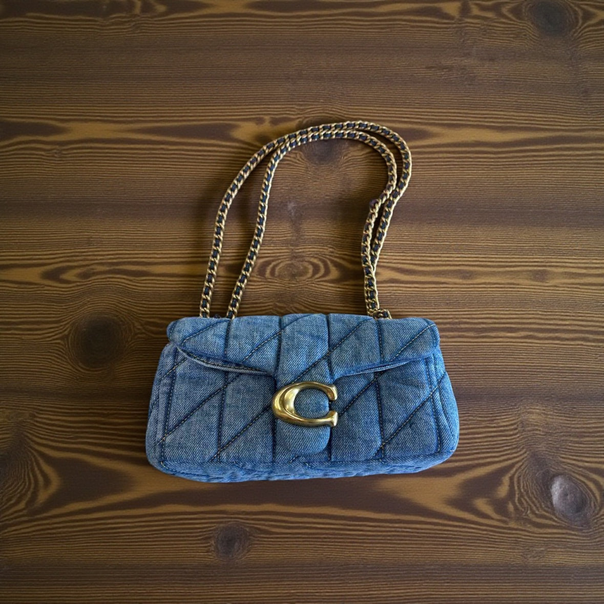COACH Tabby 20 Quilted Denim Shoulder Brass Indigo