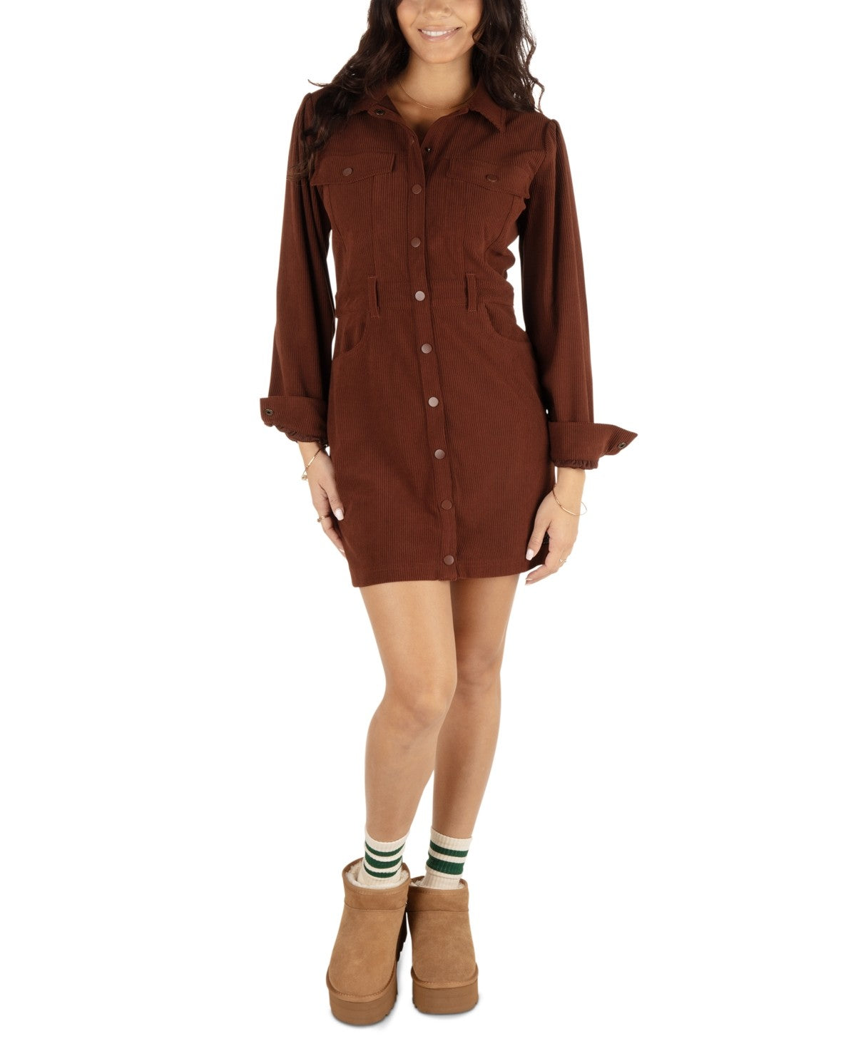 Hurley Juniors' Holland Long-Sleeve Mini Dress - Cocoa