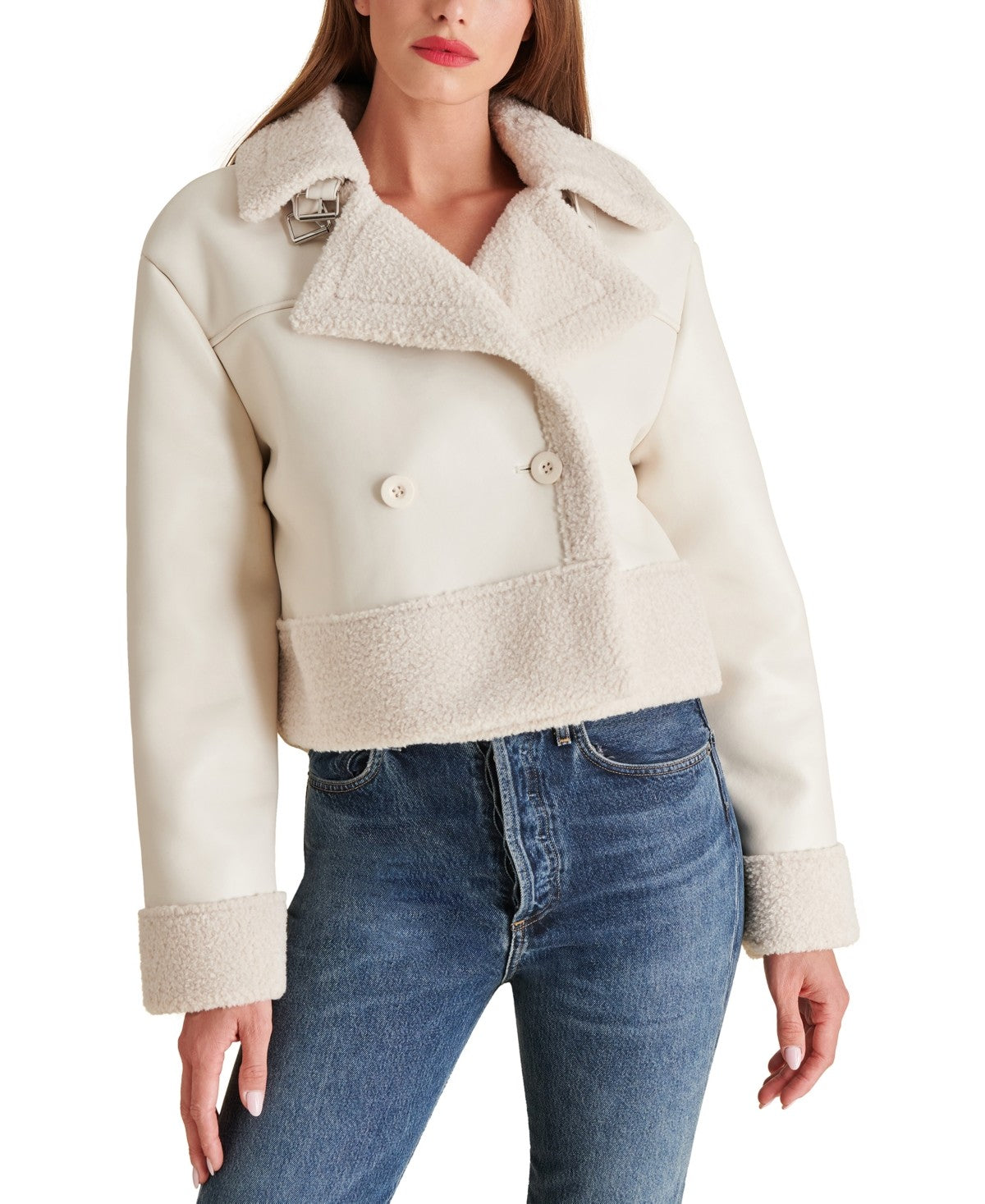 Steve Madden Women's Athen Faux-Shearling Aviator Jacket