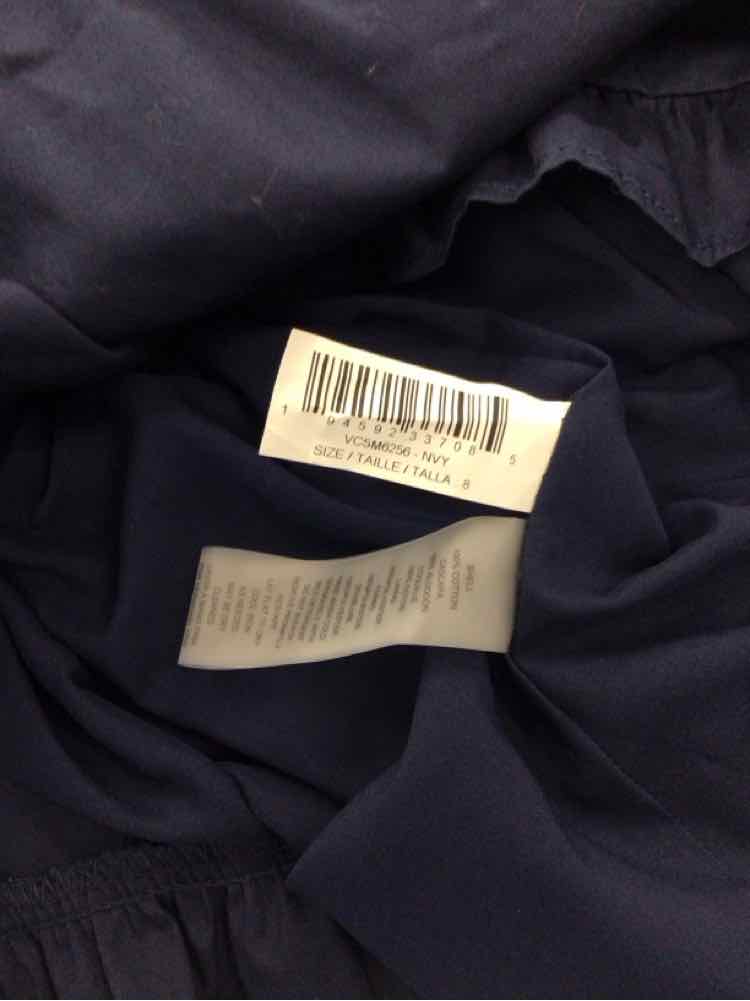 Vince Camuto Size 8 Split-Neck Elbow-Sleeve Cotton Dress - Navy