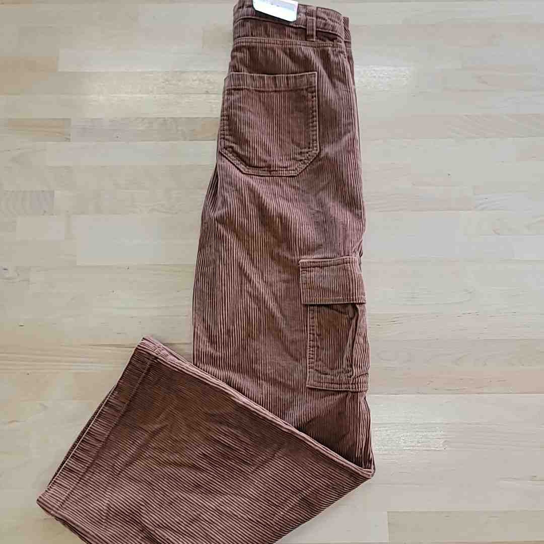 tinceltown Size 1 Cotton Corduroy Low-Rise Cargo Jeans - Pecan