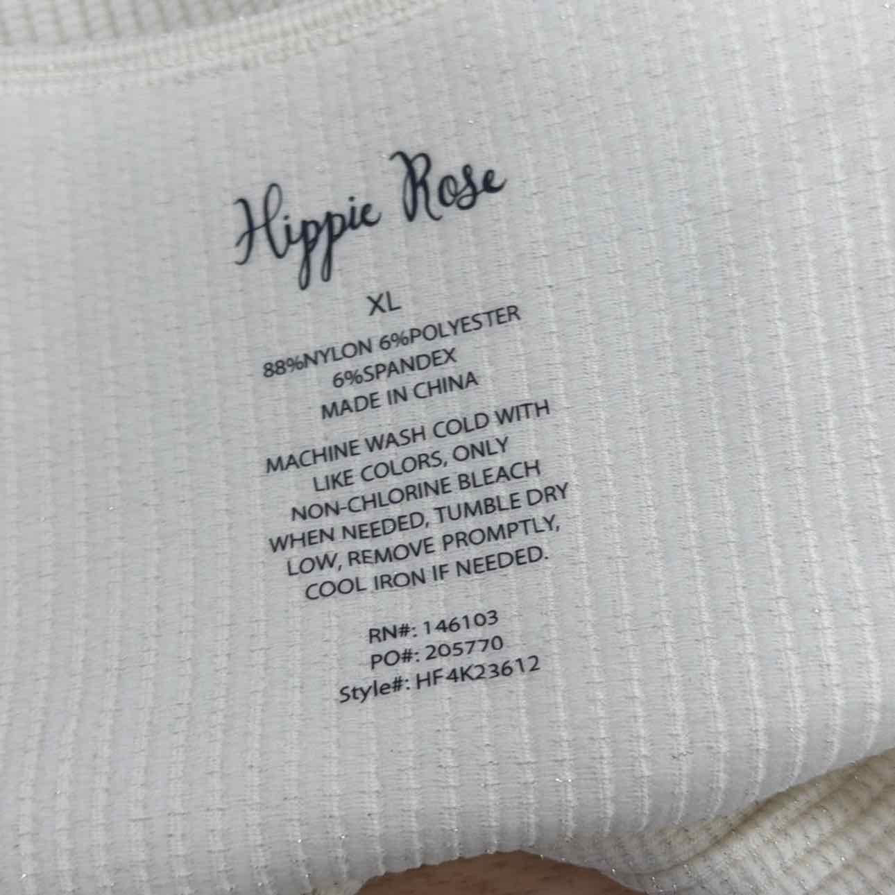 hippie rose Size XL Notched Neck Glitter Ribbed Long Sleeve - Winter White
