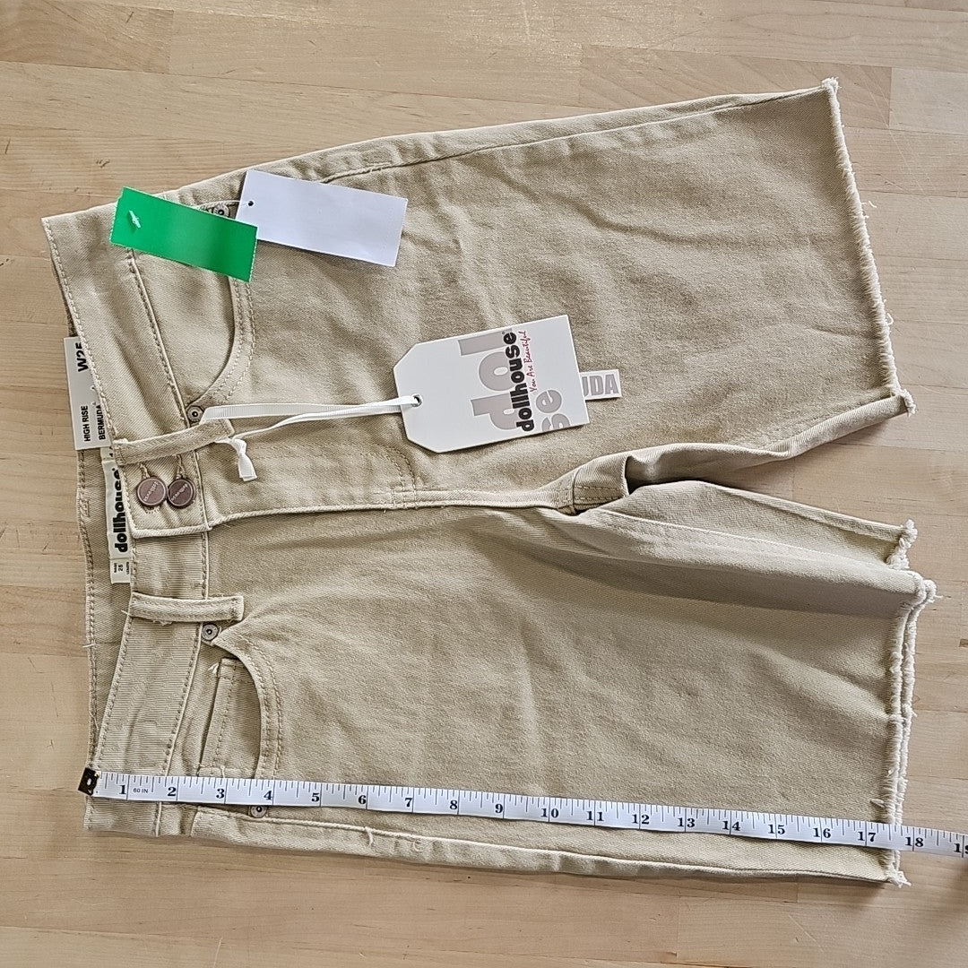 Dollhouse Juniors' High-Rise Frayed Bermuda Shorts - Tan - 1/2