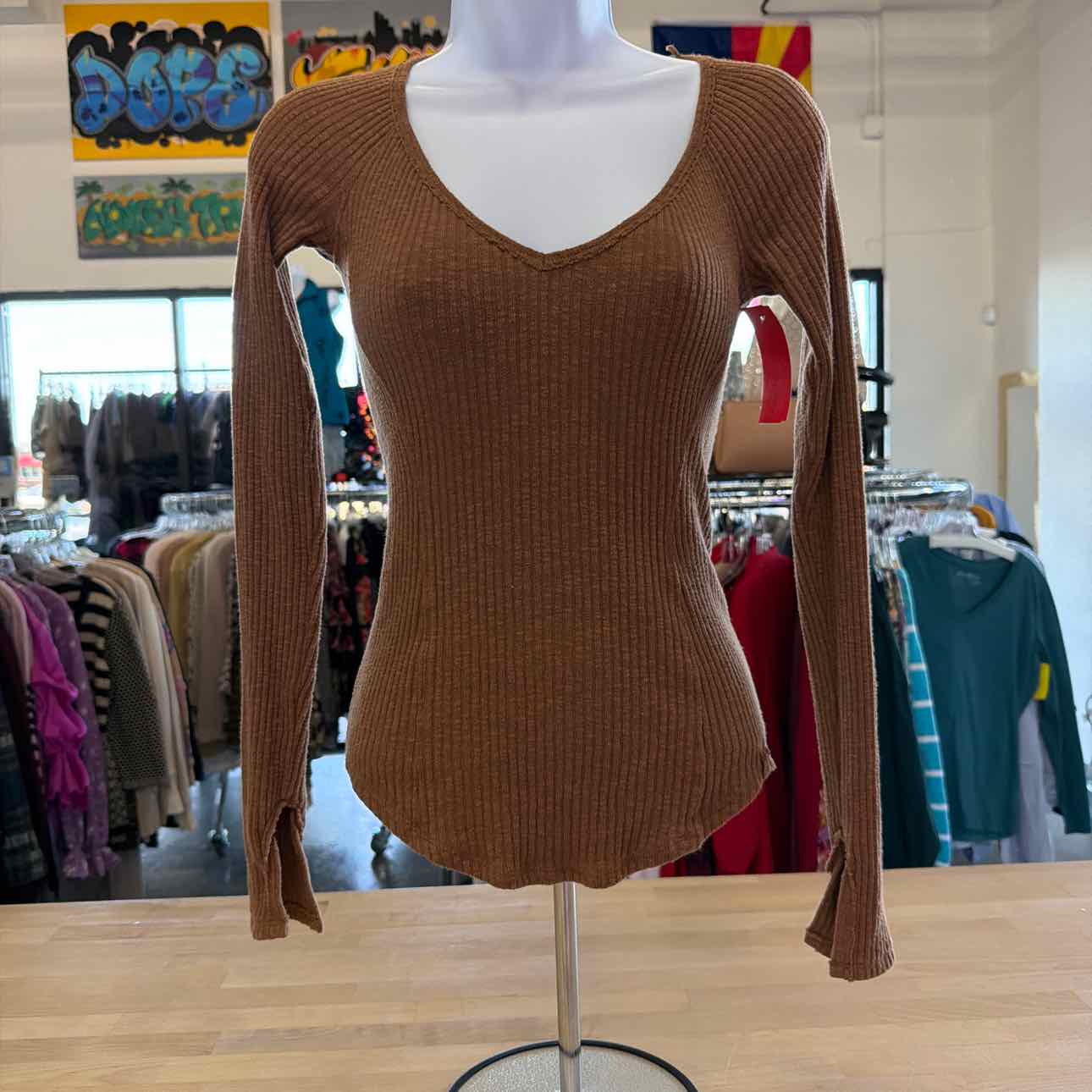 we the free Size XS Brown Ribbed Preloved Long Sleeve