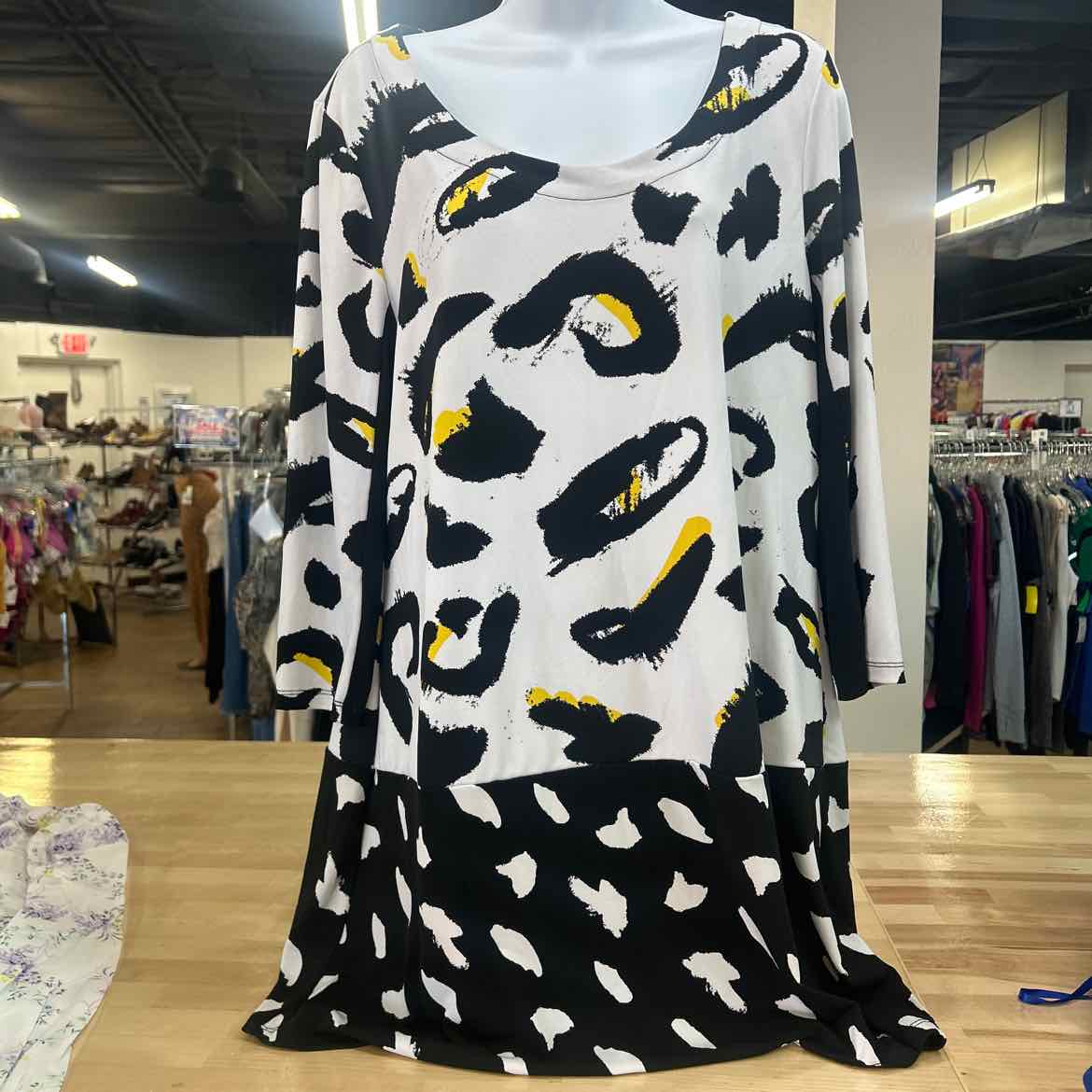 Style & Co. Size L White Black Preloved Blouse LS