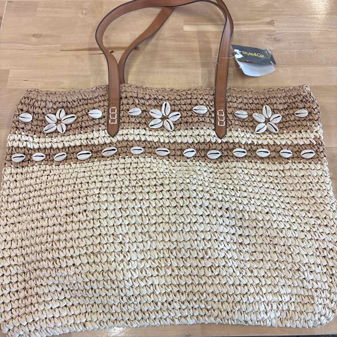 Style Co Extra-Large Shell Straw Tote Seashells