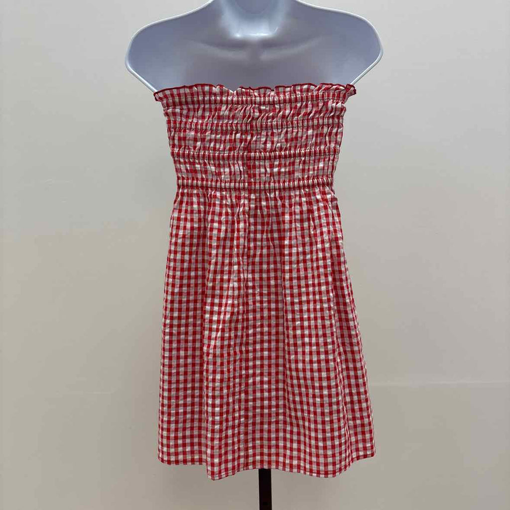 hippie rose Size XS Cotton Gingham Strapless Mini Dress - Red