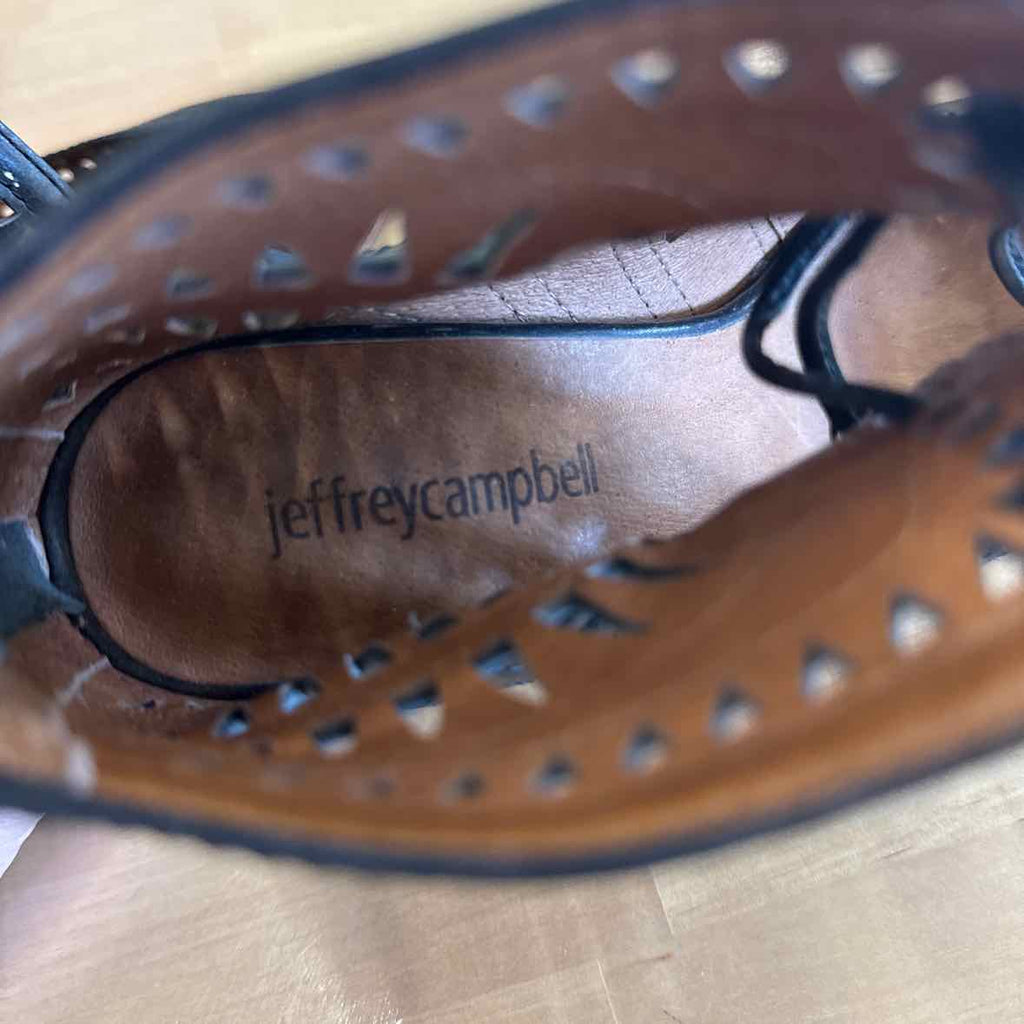 Jeffrey Campbell Size 6 Cordillo Black Laser Cut Leather Tie Front Bootie  Heels