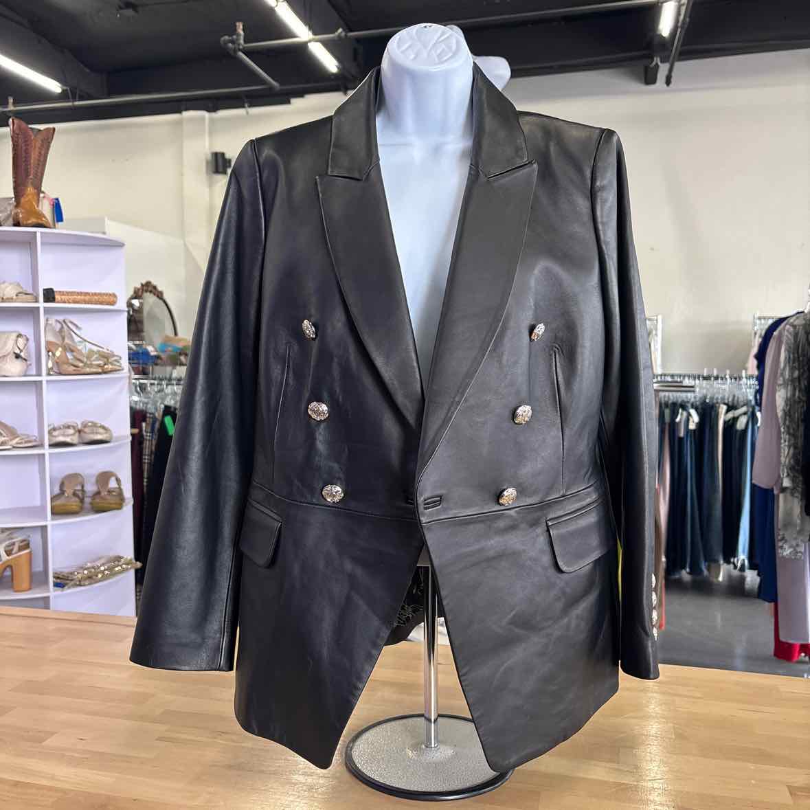 White House Black Market Jacket Women's Studio Leather Blazer in Black Size 8