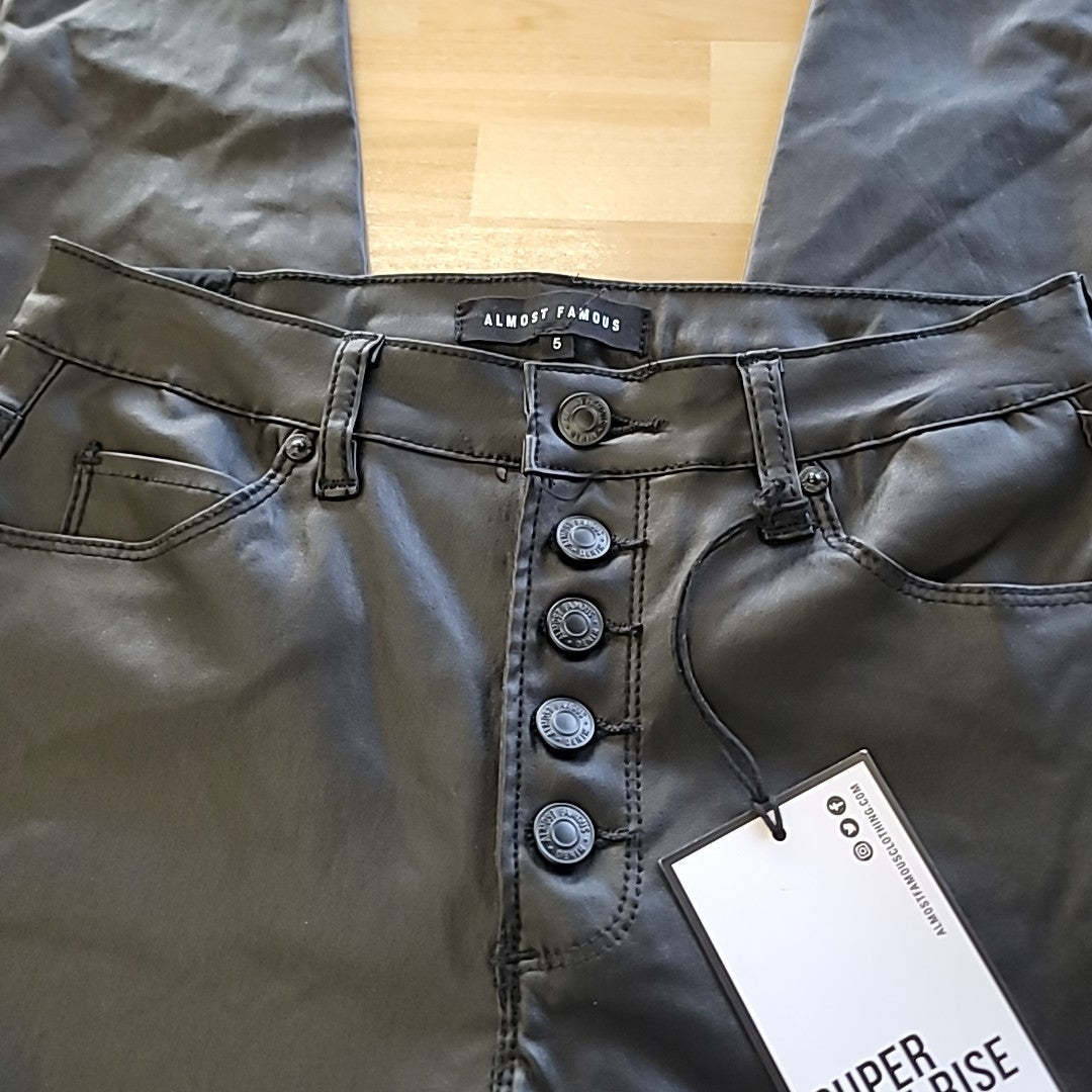 Almost Famous Size 5 Black super High Rise Skinny Faux Leather Pants