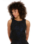 Muse Size 6 Textured-Rose Sleeveless Top - Black Blue