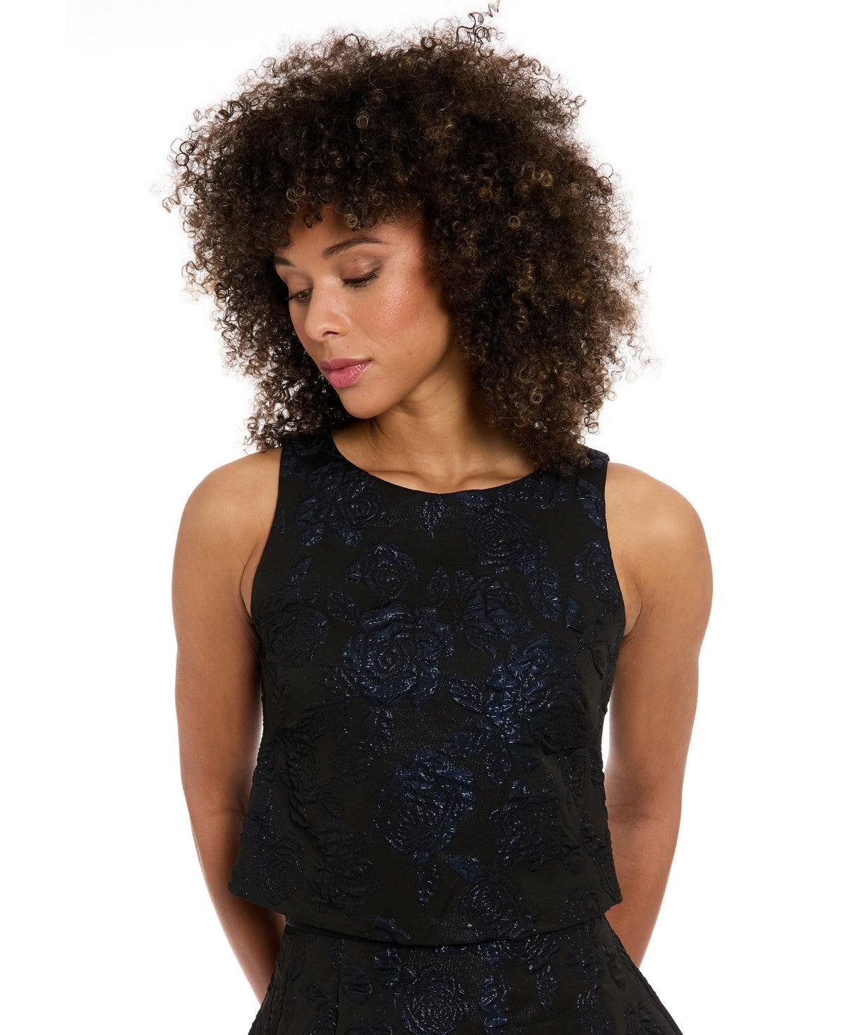 Muse Size 6 Textured-Rose Sleeveless Top - Black Blue
