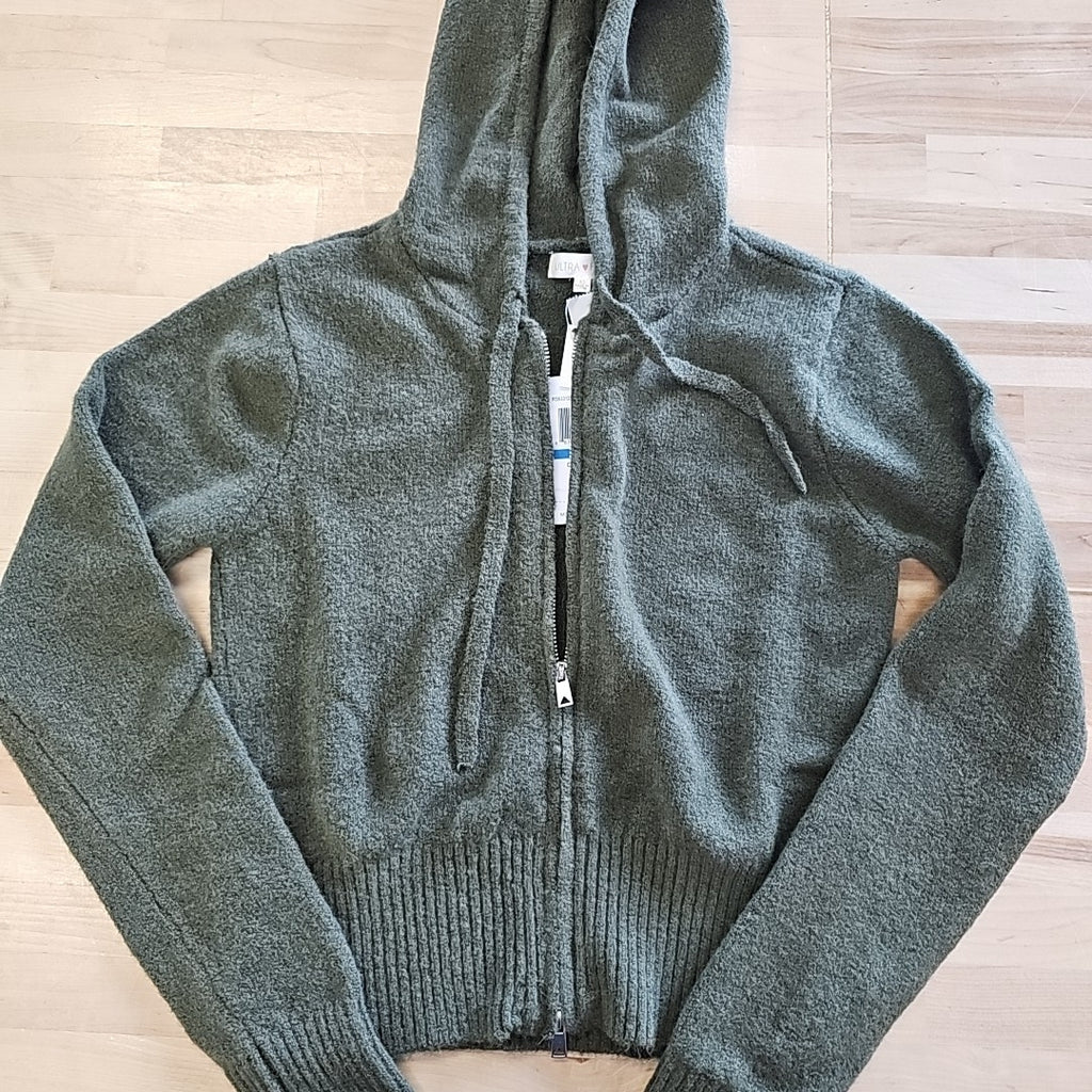 Ultra Flirt Juniors' Full-Zip Hoodie Sweater - Ivy Green