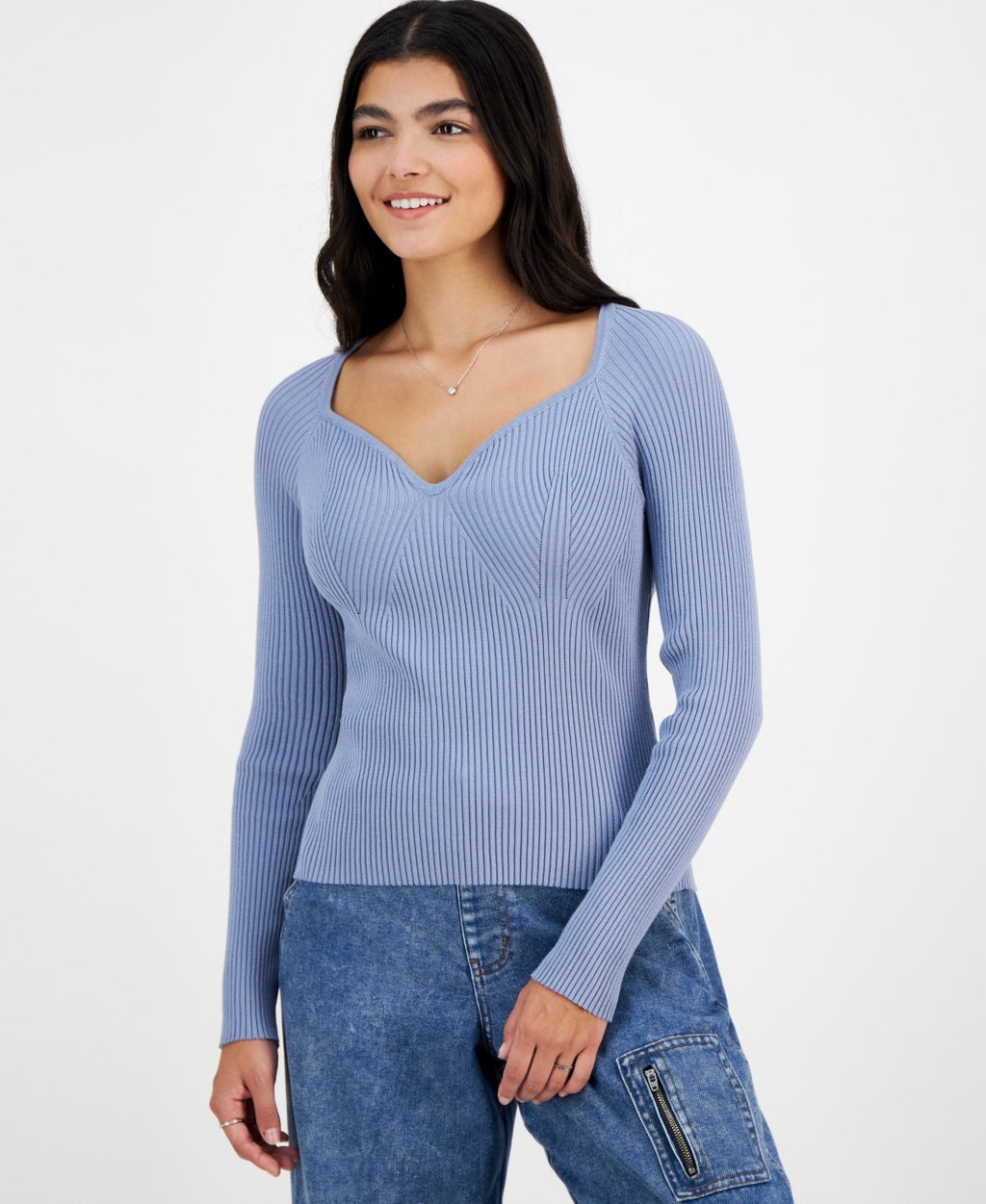 Hooked up by Iot Juniors' Long Sleeve Bustier Top - Rustic Blue