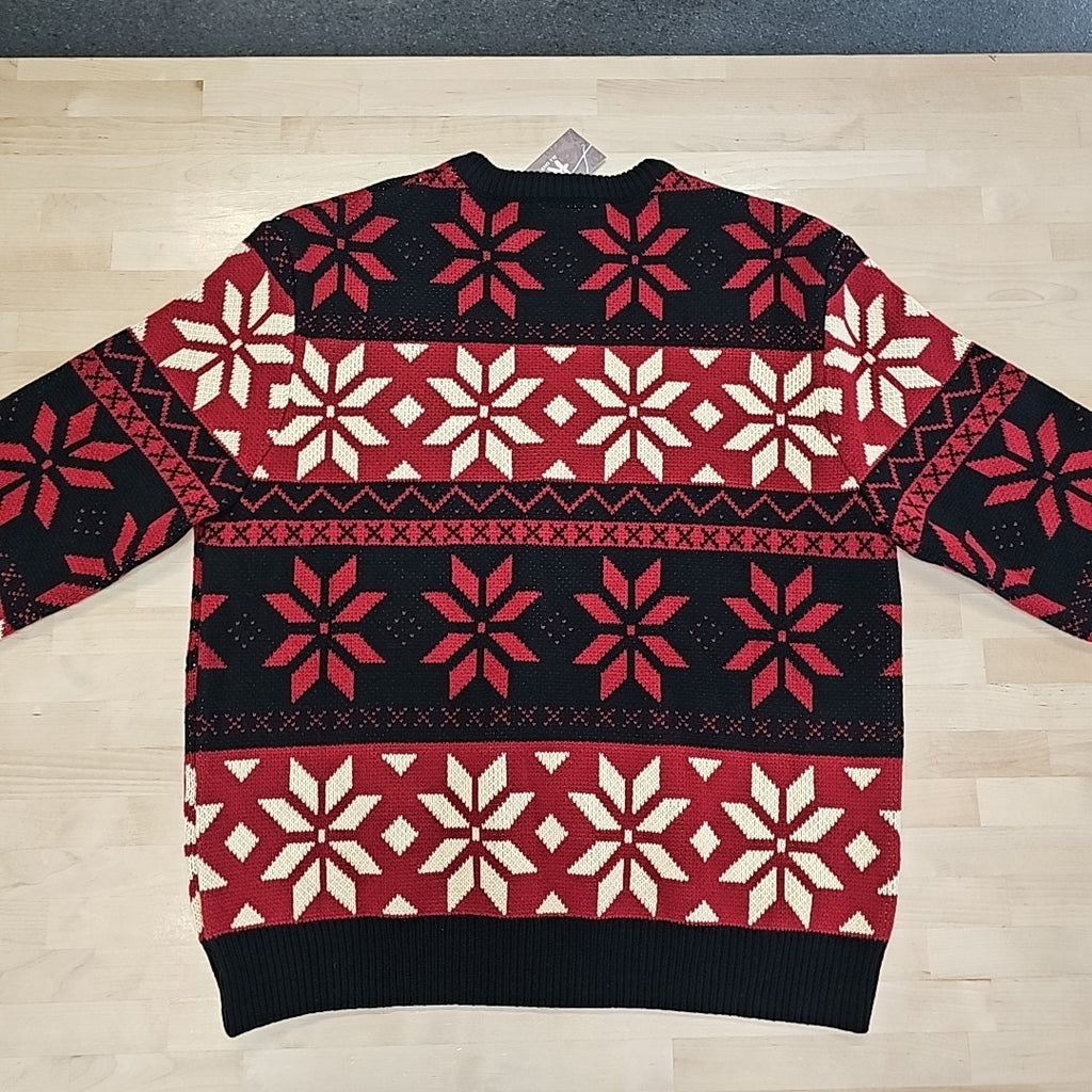AGTAWH St Moritz Sweater Mens Large Red Black Nordic Snowflake Ski Resort Patch