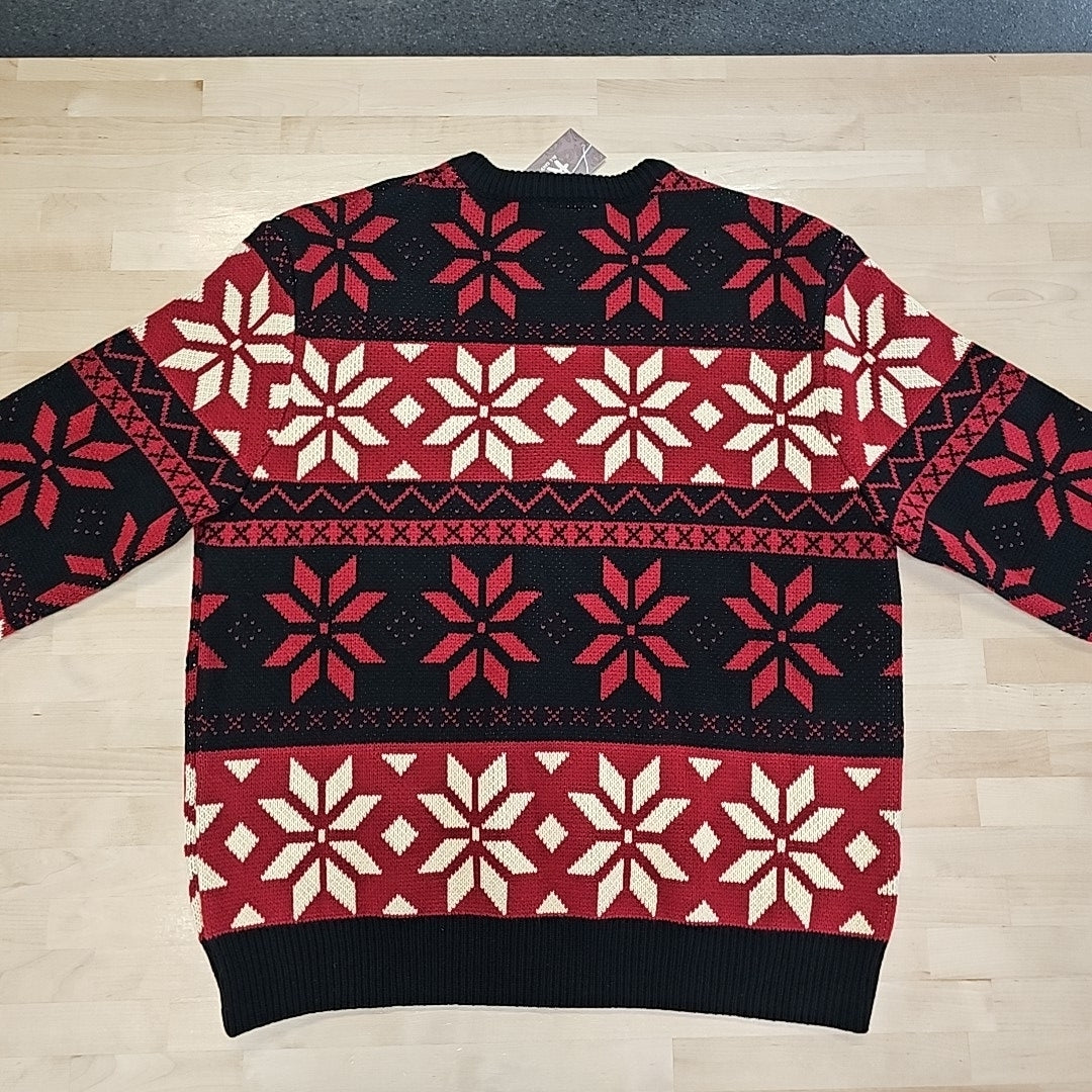 AGTAWH St Moritz Sweater Mens Large Red Black Nordic Snowflake Ski Resort Patch