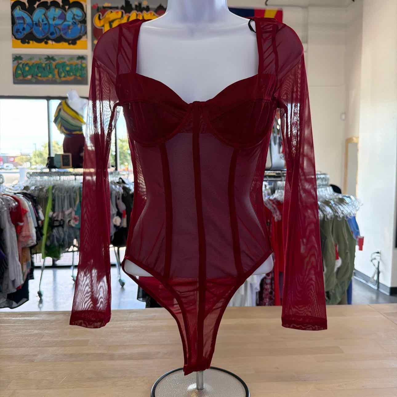 Princess Polly Size 4 Red Mesh Preloved Bodysuit