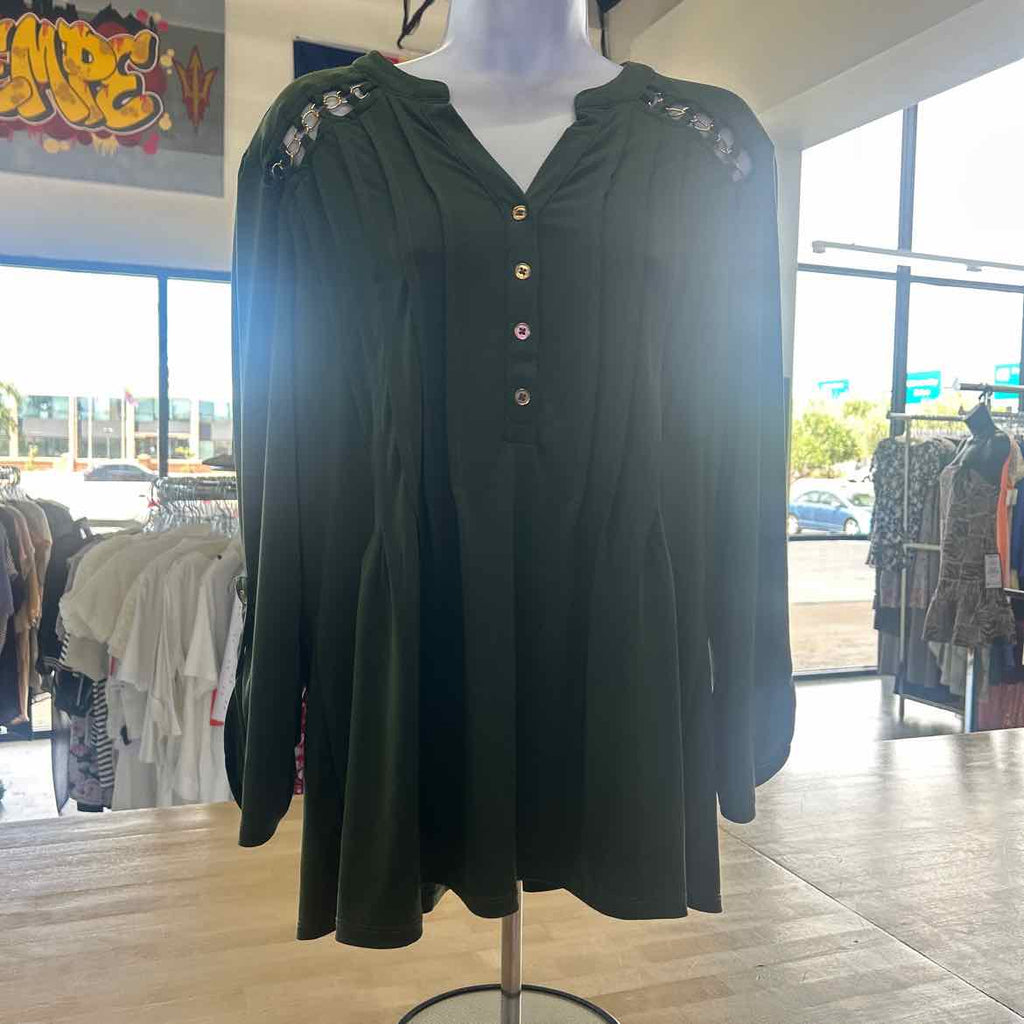 Notations Size L Green Preloved Blouse LS