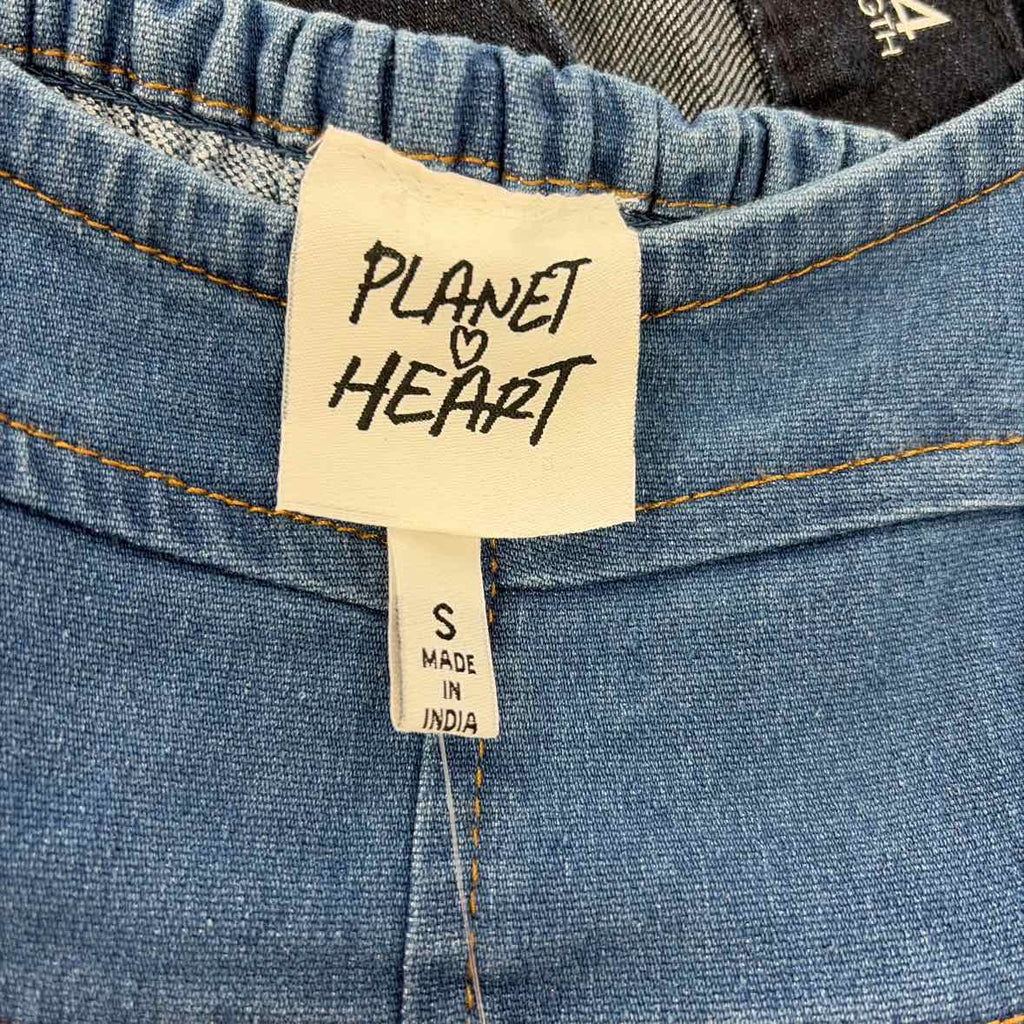 Planet Heart Size S Juniors' Denim Puff-Sleeve Mini Dress - Mid Blue Wash