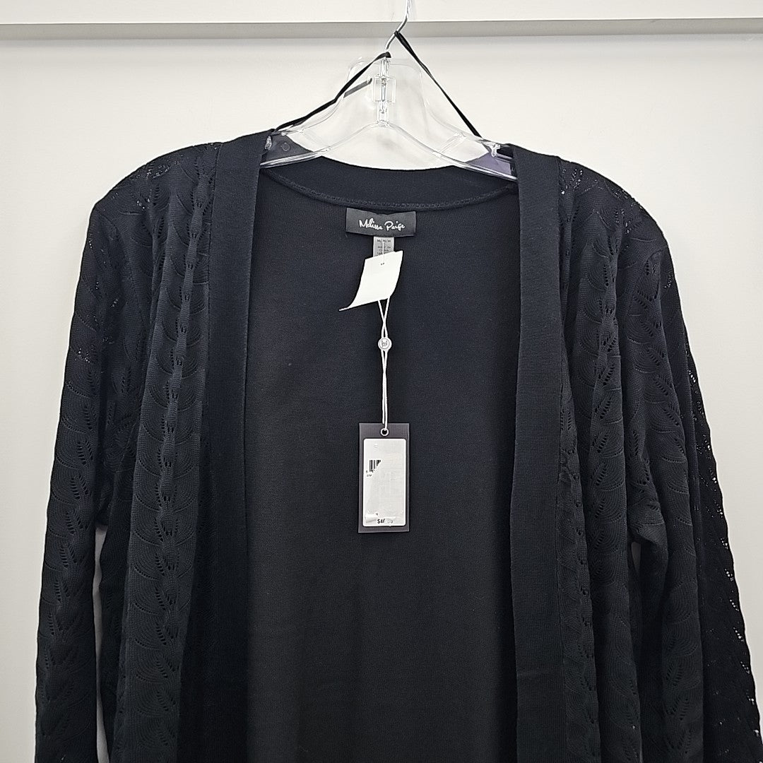 Melissa Paige Womens Ribbed Open-Front Long Jet Black M