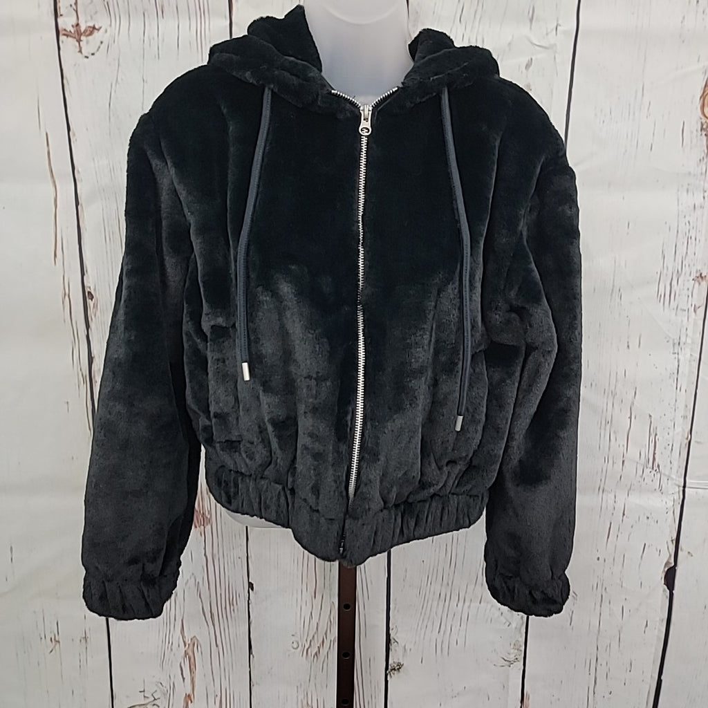Planet Heart Size XS Faux-Fur Cozy Zip-Front Jacket - Black NWT