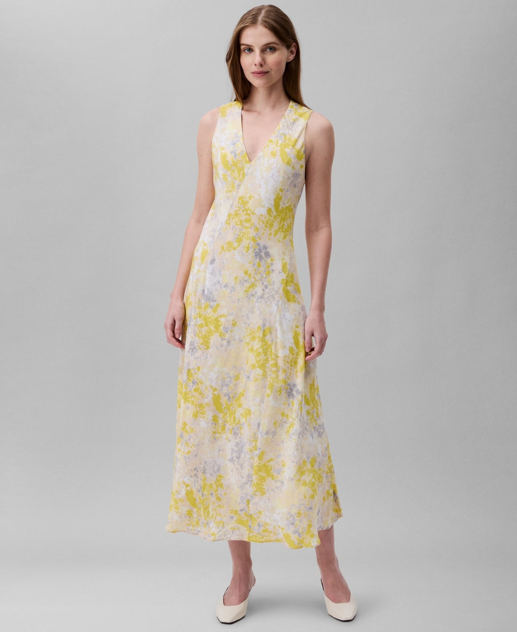 Calvin Klein Women's Viscose Print Sleeveless MIDI Dress - Yellow