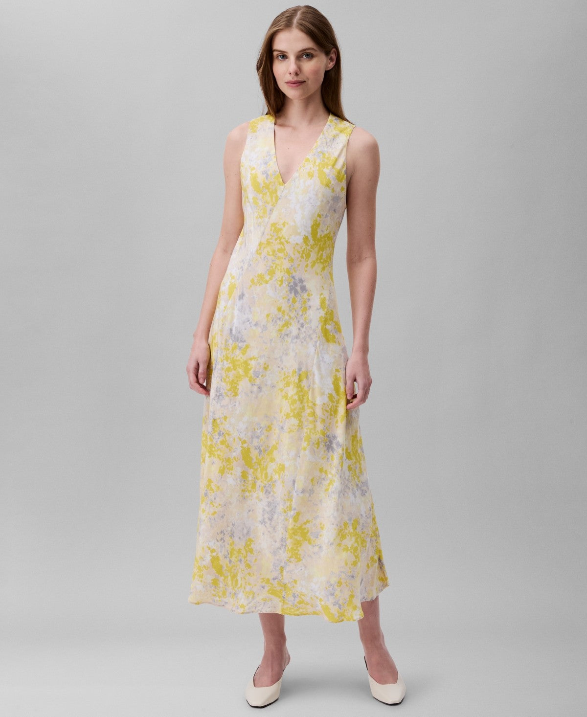Calvin Klein Women's Viscose Print Sleeveless MIDI Dress - Yellow