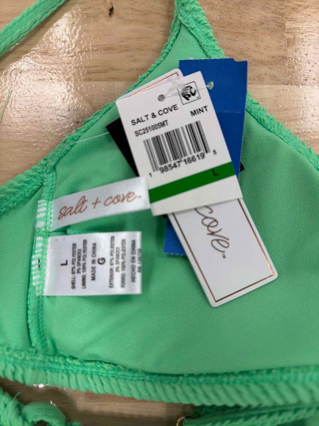 Salt + Cove Size L Rib Scrunch Scoop-Neck Bralette Bikini Top