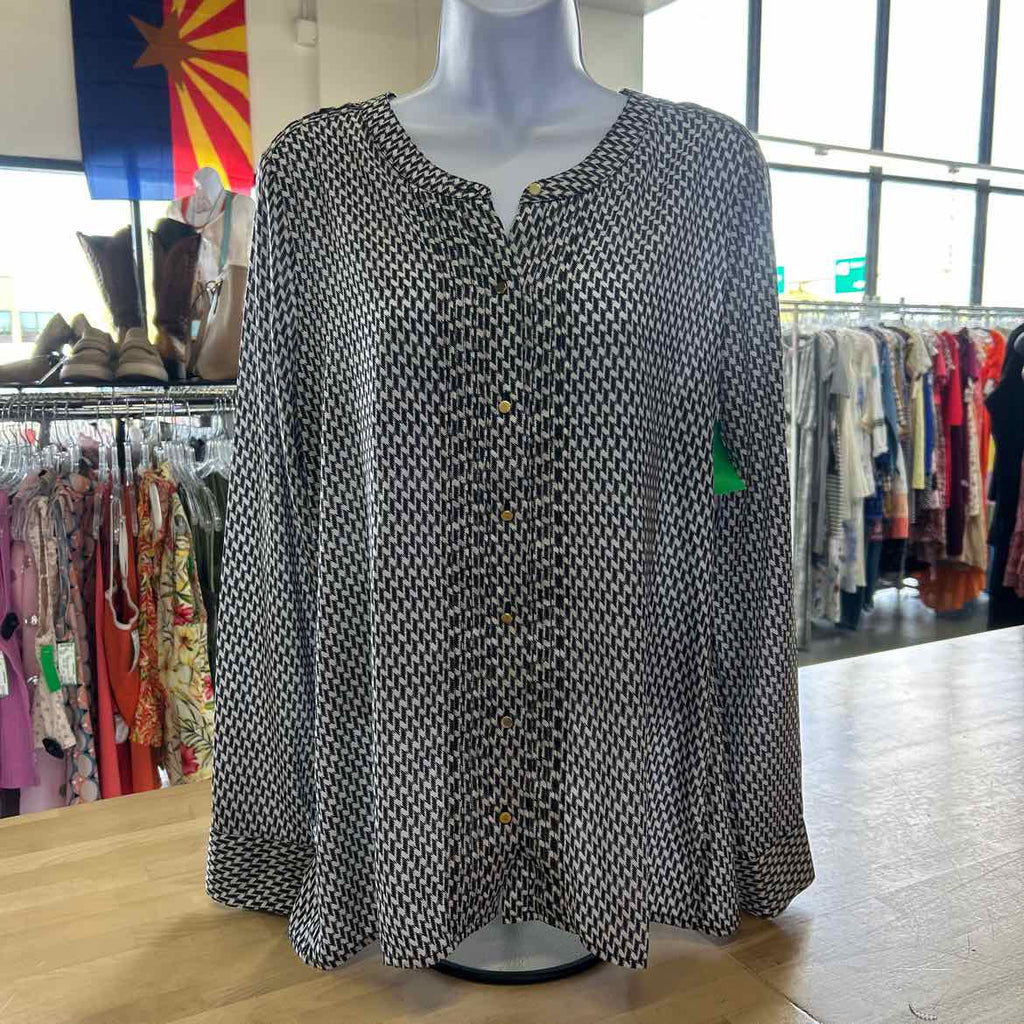 Ann Taylor Size 6 Black White Preloved Blouse LS