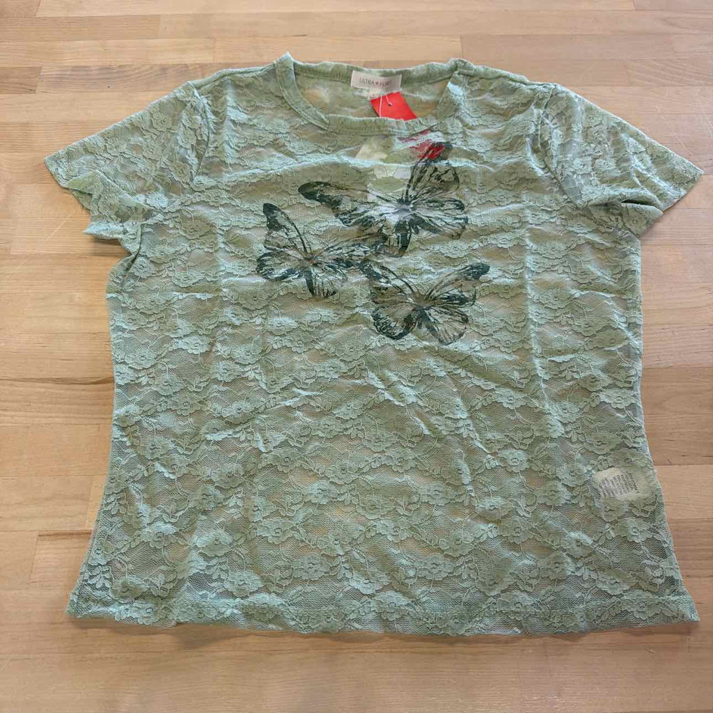 Ultra Flirt Juniors' Graphic Lace Tee - Desert Sage