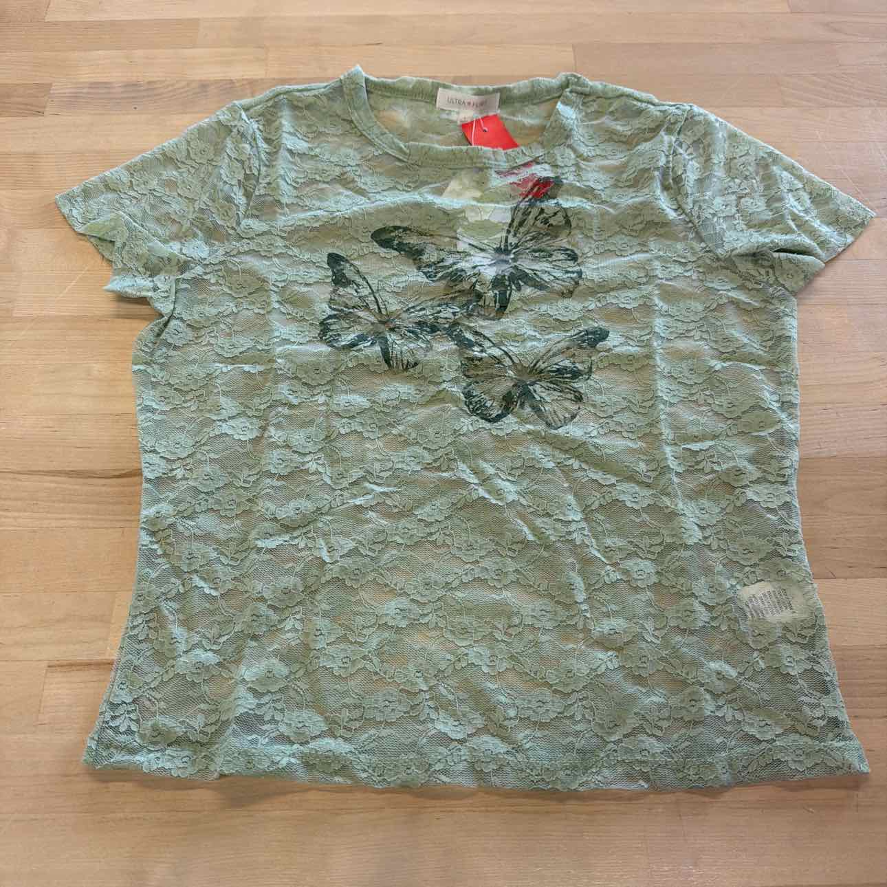 Ultra Flirt Juniors' Graphic Lace Tee - Desert Sage