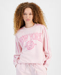 Rebellious One Juniors' New York Flocked Graphic Sweatshirt - Ballet Slipper