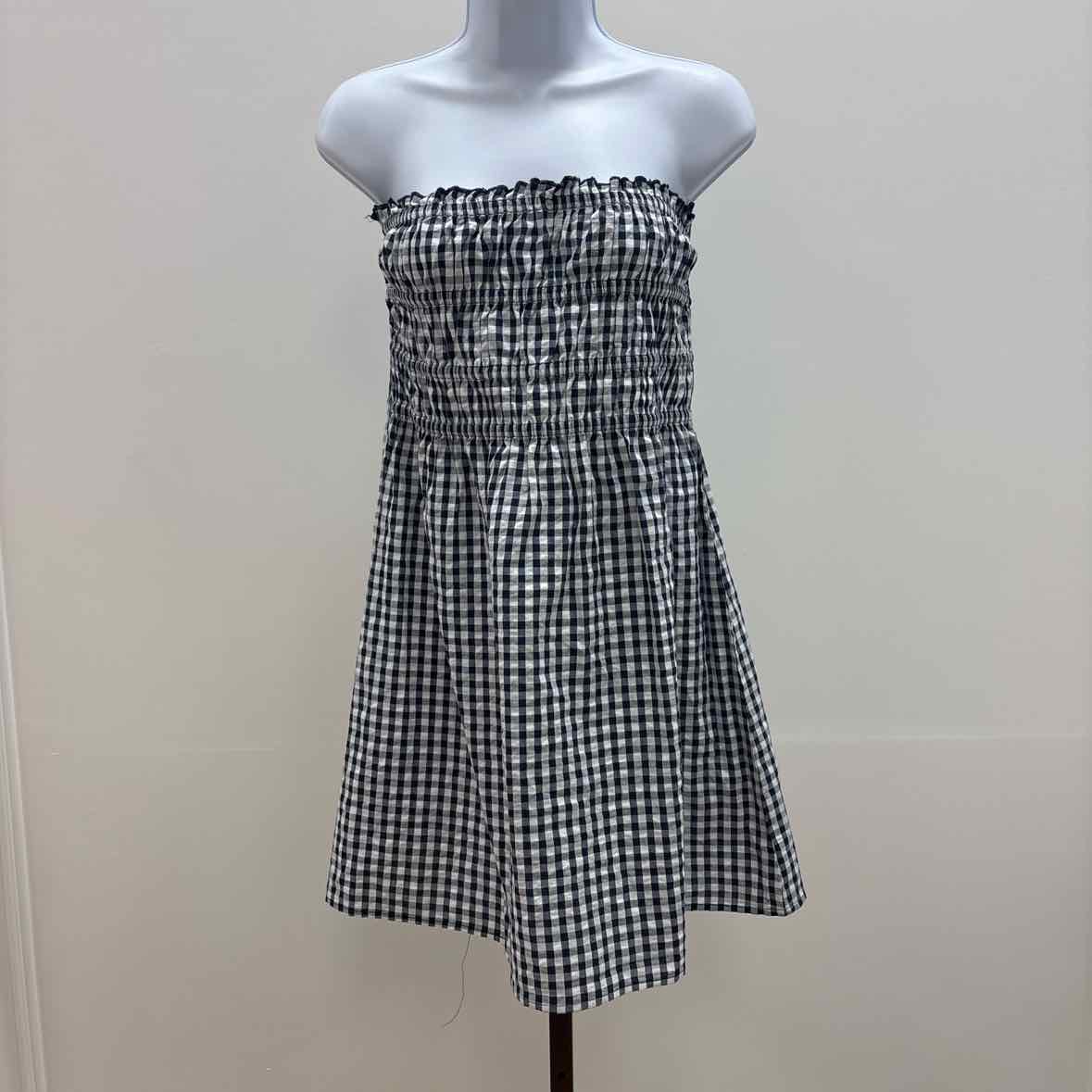 hippie rose Size S Cotton Gingham Strapless Mini Dress - Navy