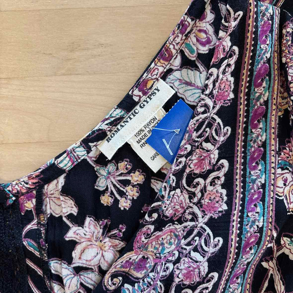 Romantic Gypsy Size 3X Black Purple Green Boho Blouse