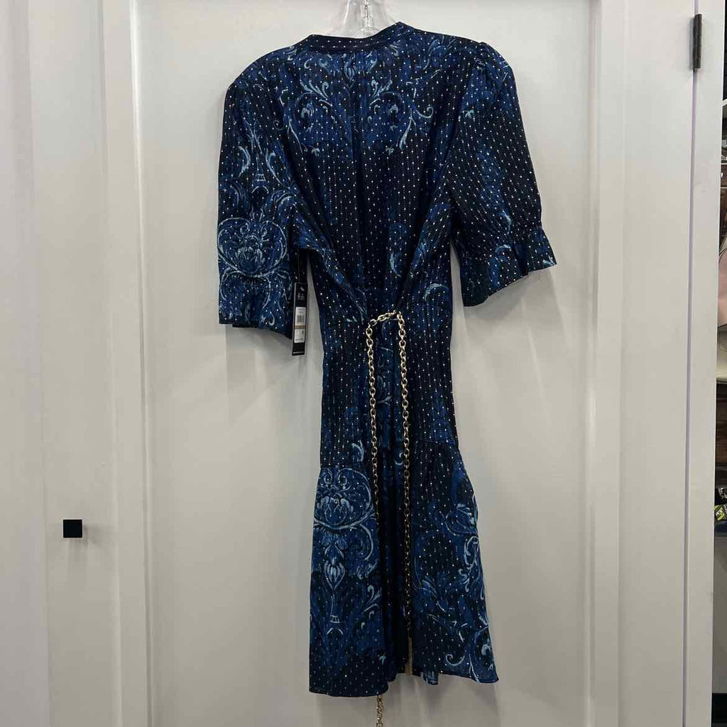 Karl Lagerfeld Paris Women's Printed Tiered Belted Dress - Navy Multi - Size 12