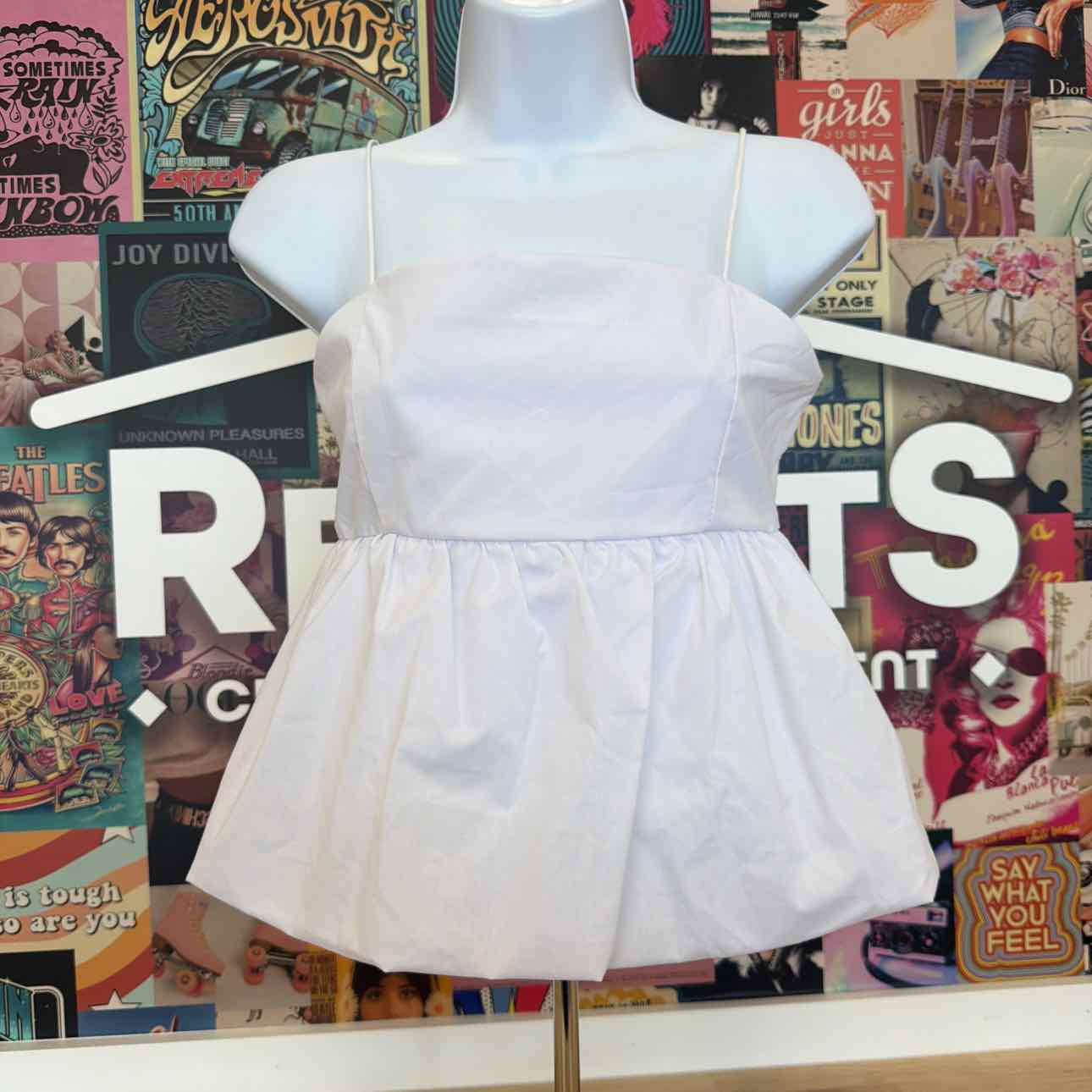 Madden Girl Size S Poplin Bubble Tank Top - Bright White