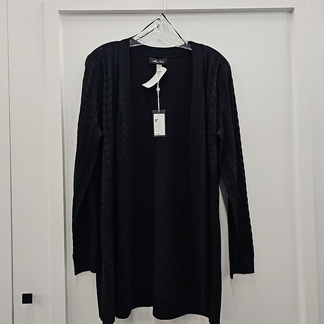 Melissa Paige Womens Ribbed Open-Front Long Jet Black M